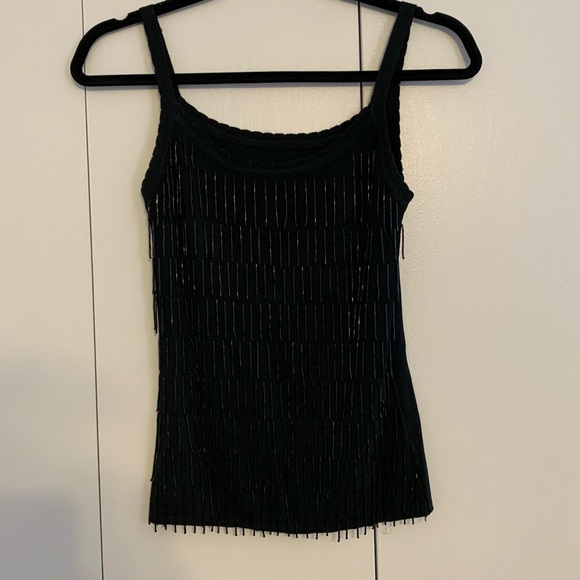 Tops - Black Fringe Beaded Tank